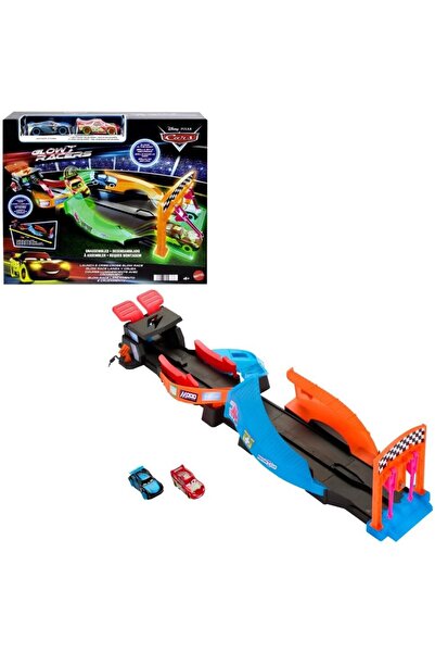 mattel Set pista si 2 masinute Mattel, Disney Cars, Night Race, Metal/Plastic, Multicolor
