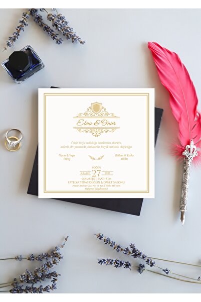 Pixel Davetiye 50 Adet Siyah Düğün Davetiye Altın Yaldızlı-Düğün-Nişan-Kına-Sünnet Davetiyesi-2008