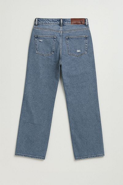 Bluewhite Women's High Waist Wide Leg Ripped Detailed Ice Blue Jean Trousers