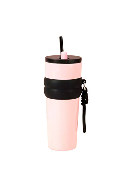 Techsuit Large Coffee Thermos Cup with Straw THM7, 710ml, Pink