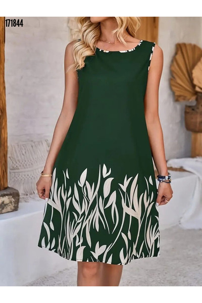 moda wanilia Leaf Pattern Strap Women's Diving Dress Round Neck Stylish Design