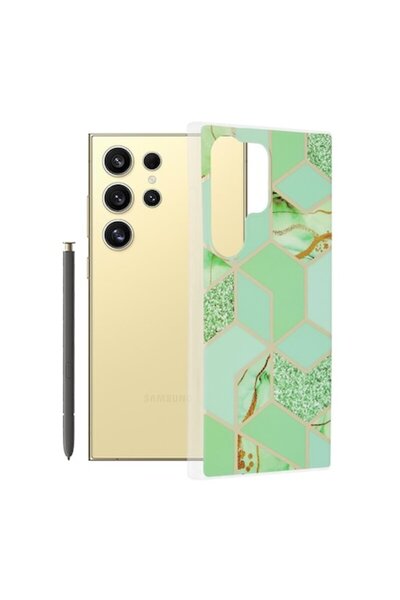 Dali Carcasă de protecție compatibilă cu Samsung Galaxy S24 Ultra, seria Marble, TPU, hexagon verde, multicoloră