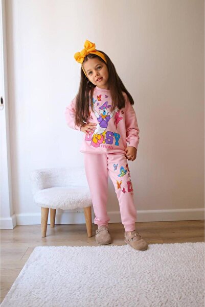 Narin kids Daisy Duck Detaylı 3 İp Şardonsuz Kız Çocuk Kışlık Pembe Eşofman T...