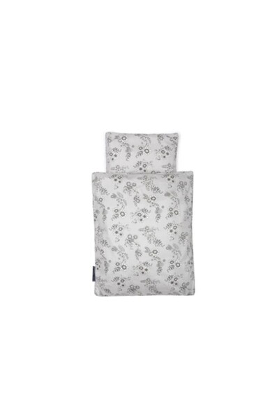 Smallstuff Set 2 Accessories for Doll Bed, Grey Flower Garden, Includes Blanket and Pillow, 35 x 40 cm