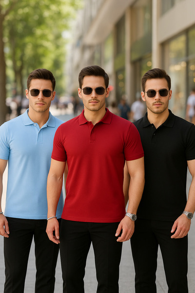 COMBİNE MİCHAİL Men's 3 Pack Short Sleeve Polo Neck T-Shirt