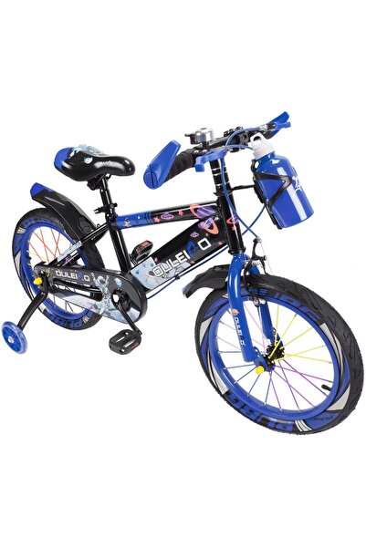 JHT Children's bicycle 7-10 years with training wheels and water bottle in holder JHT, 18 inch, blue