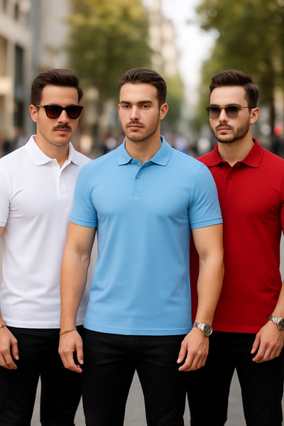 COMBİNE MİCHAİL Men's 3 Pack Short Sleeve Polo Neck T-Shirt