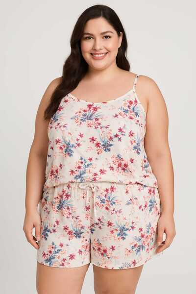 MODA Plus Size Battal Strap Shorts Suit / 2Xl-3Xl-4Xl