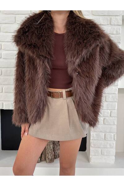 VESS MODA Women's Premium Quality Shawl Collar Faux Fur Coat