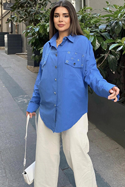 STİLVİA Women's Saks Epaulettes and Staple Detailed, Loose Cut, Sweatproof, P...