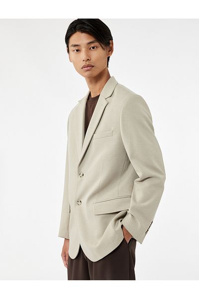 Koton Pike Fabric Long Sleeve Flap Pocket Detail Button Slim Fit Mono Collar Blazer Jacket
