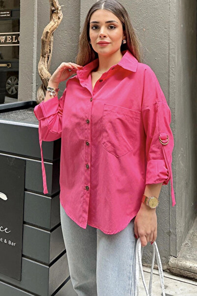 STİLVİA Women's Fuchsia Epaulettes, Sleeves Buckle, Wide Pocket, Oval Skirt, ...