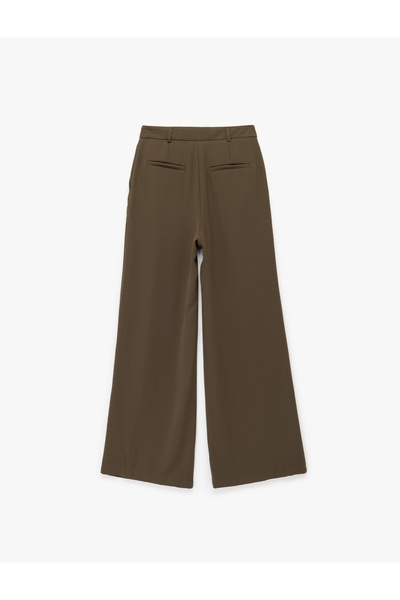 Koton Crepe Fabric Pleat Detailed Pocket High Waist Palazzo Trousers