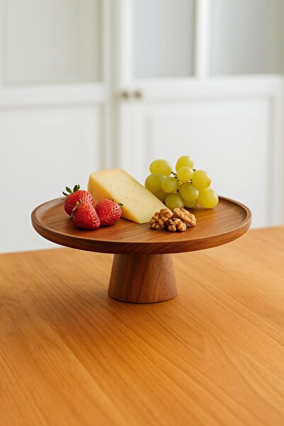 EWs Akasya Ayaklı Sunumluk & Sunum Tabağı & Sunum Servisi 30x30x10 cm