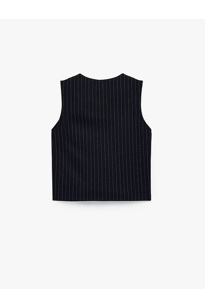 Koton Slim Fit Sleeveless Crew Neck Striped Blazer Vest