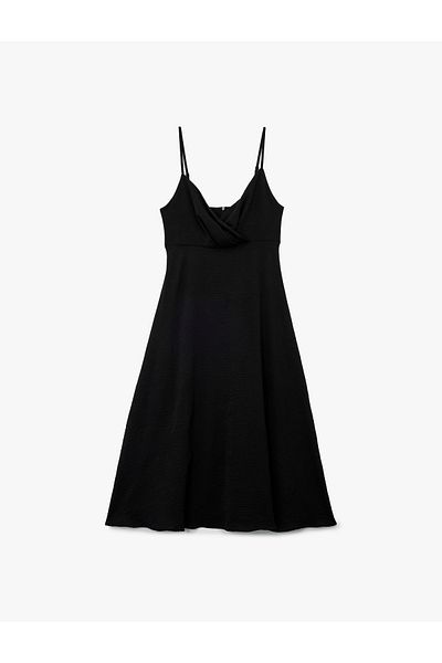 Koton Aerobin Fabric Loose Fit A-Line Double Breasted Collar Slim Strap Midi Length Dress