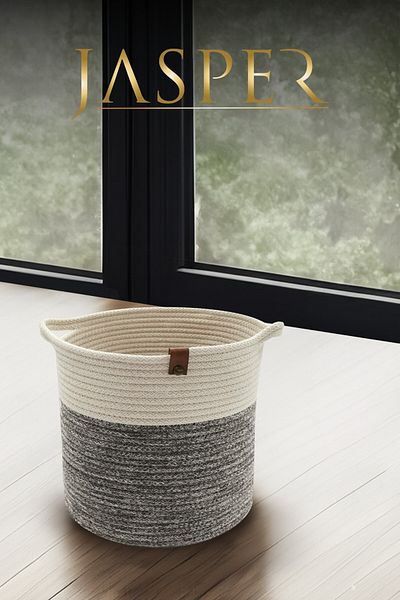 JASPER Jute Rope Gray Multi-Purpose Decorative Handle Flower Pot, Bathroom, Towel Basket, Organizer 22X23 cm