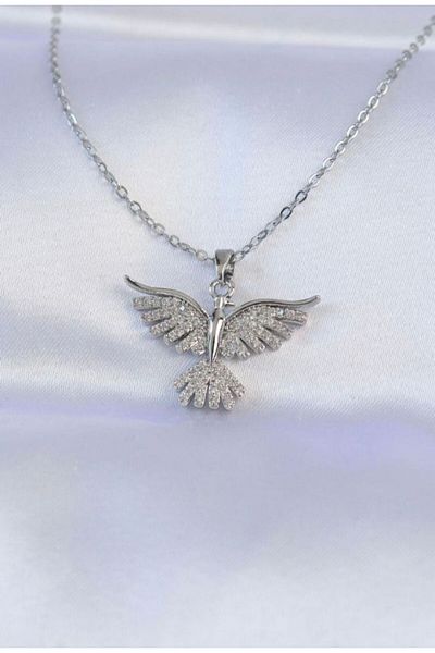 stainless steell Silver Color Sf Chain Zircon Stone Phoenix Bird Steel Necklace