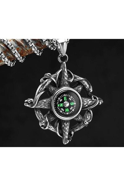 voyageaccessory Gift for Lover Sailor Style Direction Indicator Stainless Steel Men Women Compass Necklace