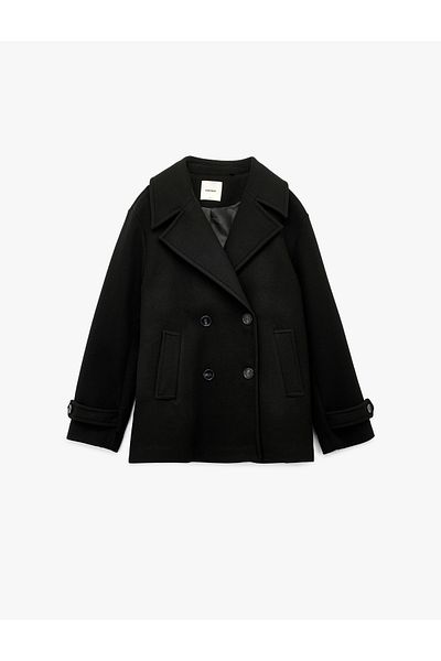 Koton Buttoned Double Breasted Long Sleeve Short Cashmere Coat with Pockets