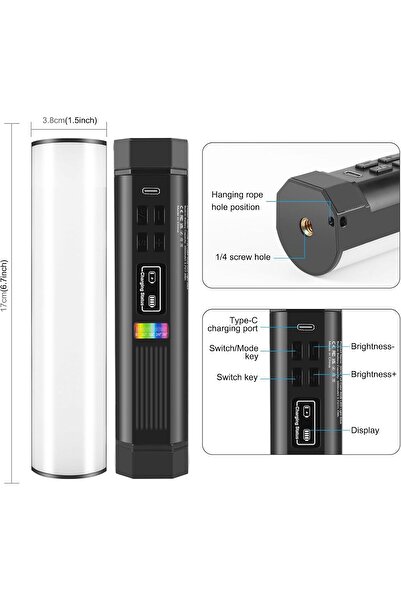 Generic CENXI Magnetic Handheld Light Wand, 360° RGB LED Video Light for Photography, 2000mAh Rechargeable