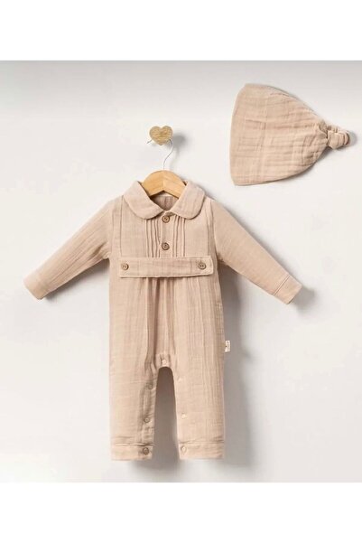 Butik UNİSEX BEBEK %100 PAMUKLU MÜSLİN TAKIM TULUM ŞAPKALI