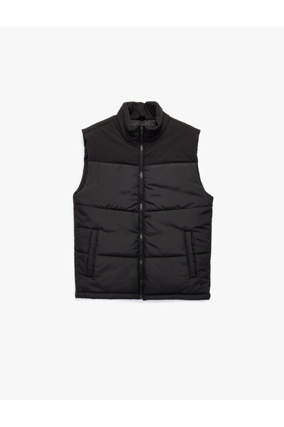 Koton Slim Fit Stand Collar Sleeveless Puffer Vest with Zipper Pocket Detail