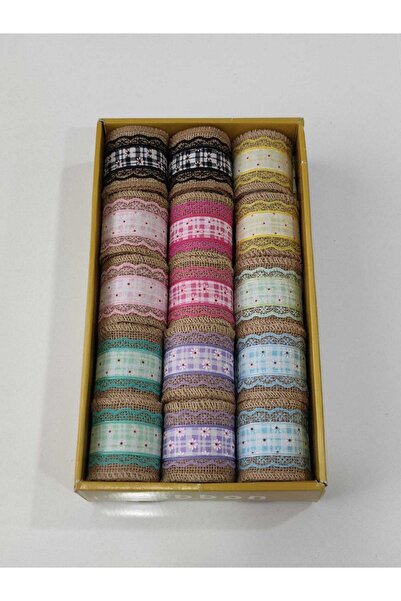 balım hobi evi شريط جوت مزخرف ملون مربعات عرض 5 سم طول 2 متر 15 قطعة