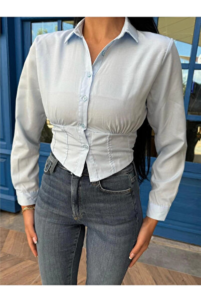 STİLVİA قميص منقوش من البوليستر باللون الأزرق الفاتح