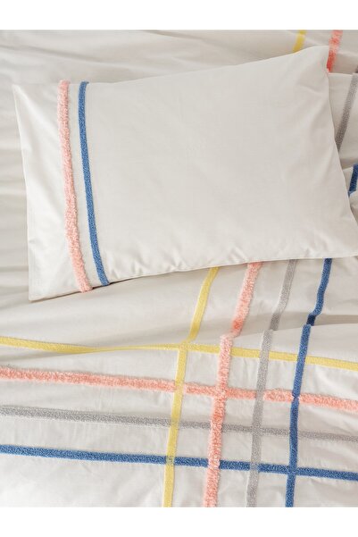 Cotton Box Puff Embroidered Double Duvet Cover Set Linea Salmon