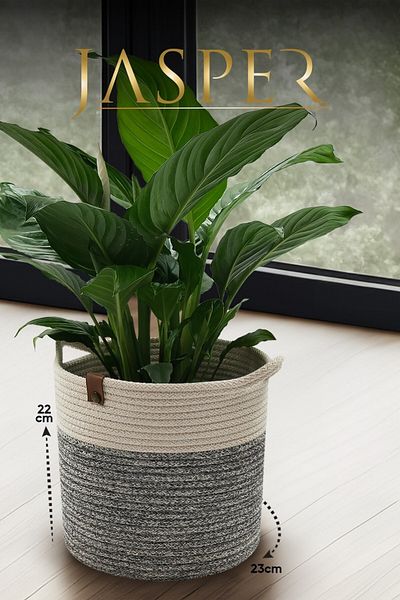 JASPER Jute Rope Gray Multi-Purpose Decorative Handle Flower Pot, Bathroom, Towel Basket, Organizer 22X23 cm