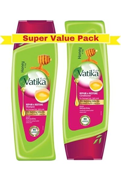 Vatika شامبو وبلسم لإصلاح وتجديد الشعر، عبوة من ٢ × ٤٠٠ مل | مع العسل والبيض ...