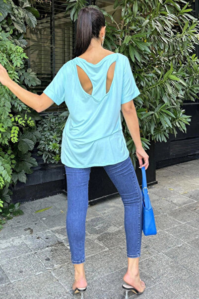 STİLVİA Bluză pentru femei, cu guler larg, cu mâneci scurte, cu spatele desch...