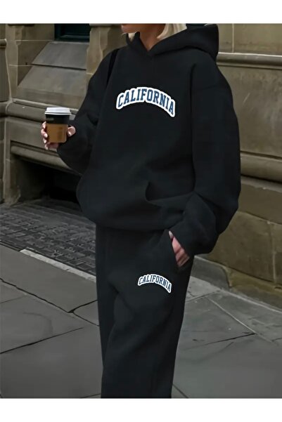 FUFLUNS طقم بدلة رياضية بقلنسوة للجنسين للنساء/الرجال مطبوع عليه CALIFORNIA