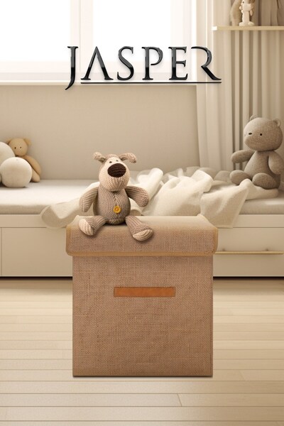 JASPER Krem Çocuk Odası Oyuncak & Eşya Düzenleyici Katlanabilir Kulplu Kutu Hurç