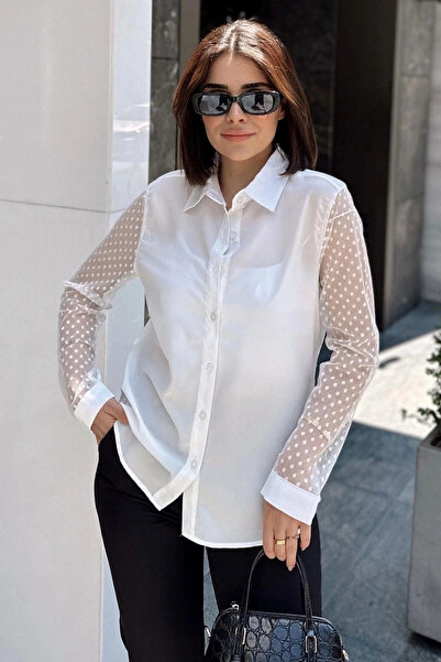 STİLVİA White Classic Collar, Long Sleeve, Plain Fabric, Regular Fit/Cut, Sle...