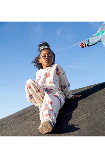 Magu Unisex Kids Cotton White Color Patterned Sweatshirt and Sweatpants Set – Red Blue Navi Printed