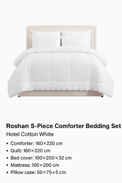 TSUMAB Roshan 5-Piece Comforter Bedding Set – Hotel Cotton White
