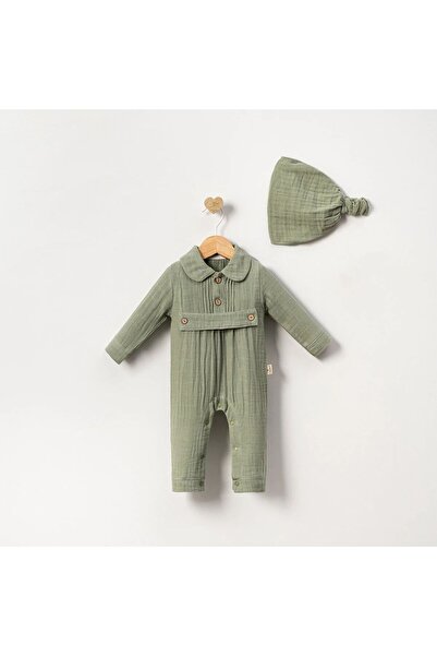 Butik UNİSEX BEBEK %100 PAMUKLU MÜSLİN TAKIM TULUM ŞAPKALI