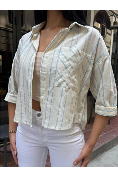 STİLVİA Blue striped pocket button shirt