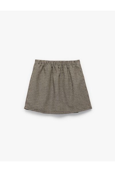 Koton Bow Detailed Cotton A-Line Shorts Plaid Skirt