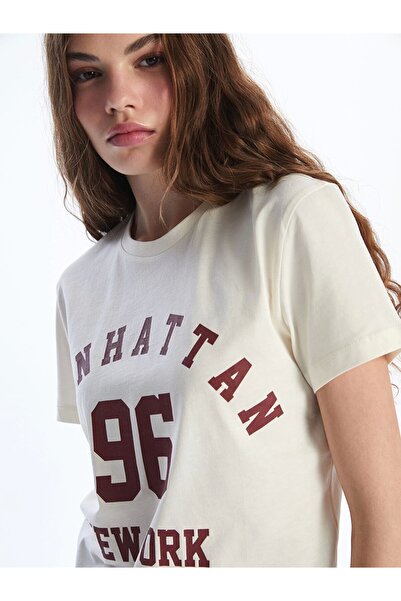 LC Waikiki XSIDE Μπεζ γυναικείο μπλουζάκι με στάμπα Νέας Υόρκης