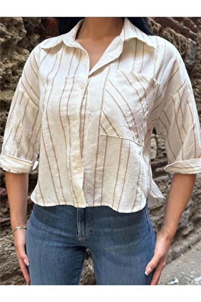 STİLVİA Mink striped pocketed fabric shirt