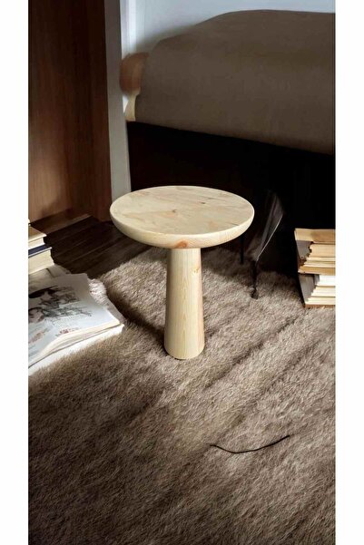 Simillo Home&Living Doğal Masif Ahşap Tekli Yan Sehpa – Naturel Renk Mantar Sehpa - Fiskos Zigon Çiçeklik