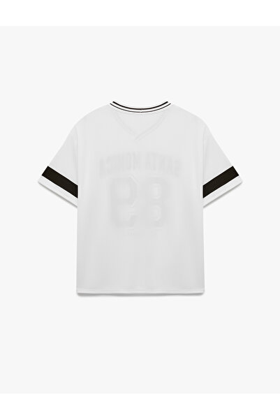 Koton Αθλητικό μπλουζάκι με στάμπα με λαιμόκοψη V με κοντό μανίκι Oversize