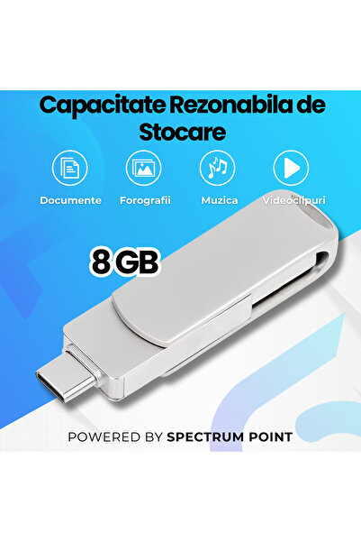 SpectrumPoint USB Memory for Phones, Tablets and Computers, Capacity 8 GB, USB 3.1, USB Type-C, Silver