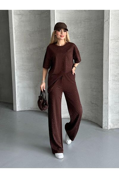 FERZOLAİO Stoned Soft Brown Double Set