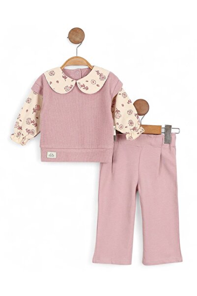 VOY KİDS Kız Bebek Özel Tasarım Bebe Yakalı, Örme Triko 6-9-12-18-24 Ay Şık B...