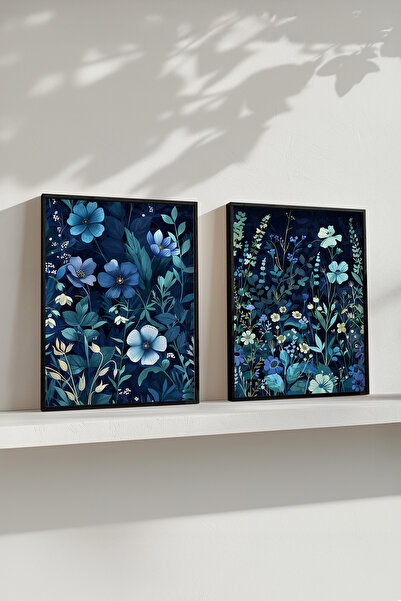 STARYUNA Set de pictură dublă cu flori cu rame din lemn negru, pictură cu alb...