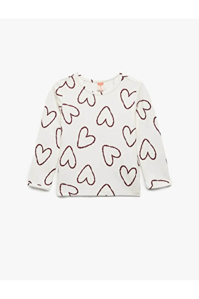 Koton Heart Patterned Ecru Baby Girl Long Sleeve T-Shirt 6Wmg10088Ak